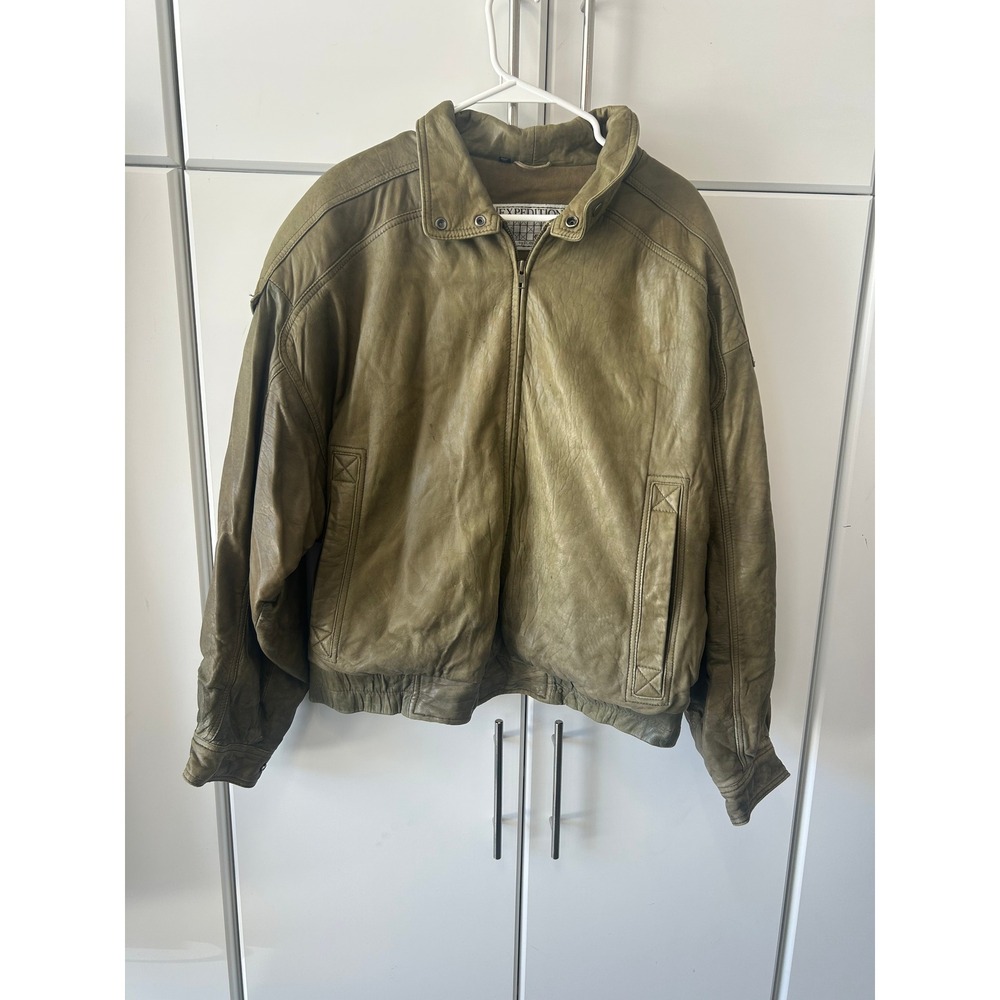 Robert Comstock Expedition Vintage Leather Bomber Jacket Olive Green Mens XL